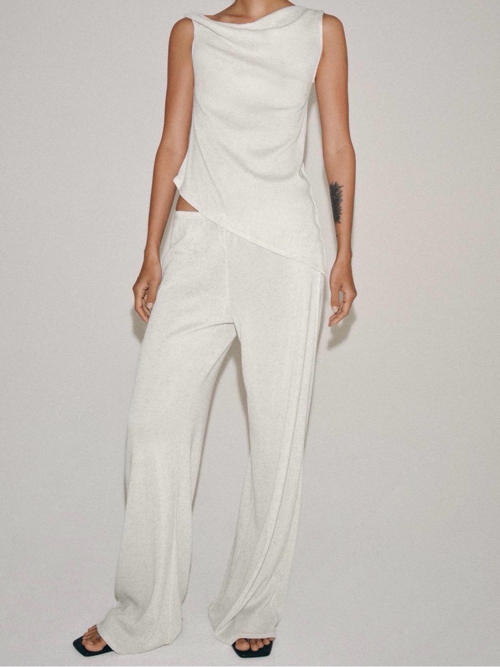 ZARA Asymmetric rustic Top & straight leg Pants